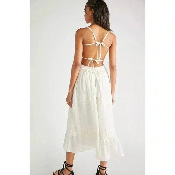 New Free People Taking Sides Maxi Dress Long Summer in Ivory White Large - Picture 2 of 10
